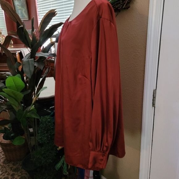 Lane Bryant Blouse Top Work Satin Career Professional Burnt Brick Red Sz 16 1X - Picture 4 of 8